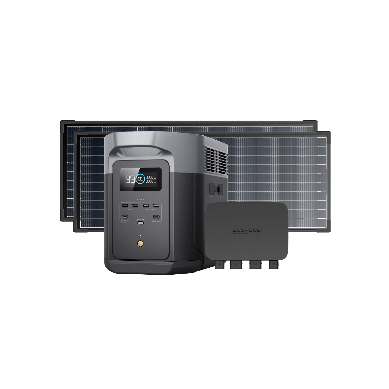 Load image into Gallery viewer, EcoFlow US D2M DELTA 2 Max + 2 * 130W Solar Panel + 800W Alternator Charger EcoFlow DELTA 2 Max Portable Power Station
